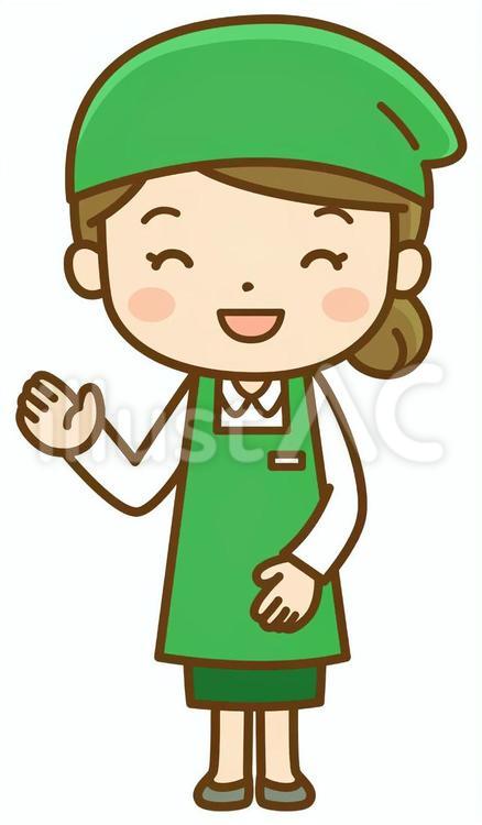 案内するエプロン姿の女性店員 スーパー,スーパーマーケット,店員のイラスト素材