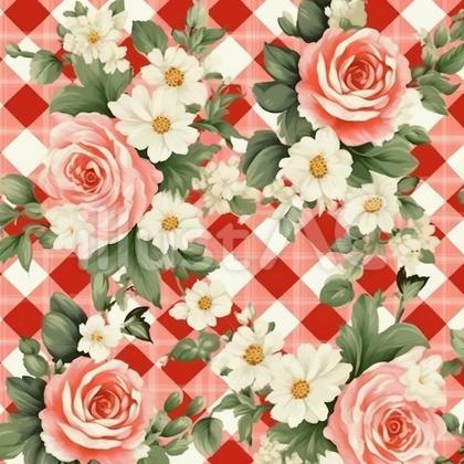 薔薇 ギンガムチェック柄 背景