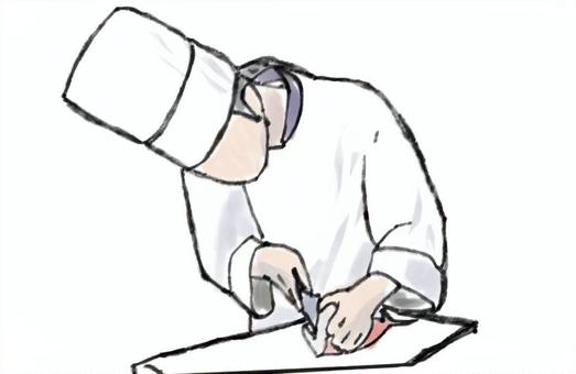 魚の仕込みをする料理人 調理師,料理人,コックさん,コック服,調理,料理,シェフ,飲食店,レストラン,専門学生のイラスト素材