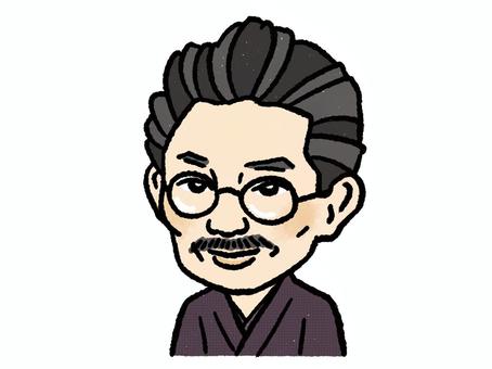 優しく微笑む室生犀星 室生犀星,似顔絵,肖像画,ゆるい,かわいい,手描き,デフォルメ,歴史,人物,上半身のイラスト素材