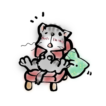 ねぼすけ猫。 猫,居眠り,起きる,シンプル,かわいいのイラスト素材