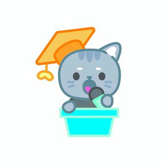 イラスト051 猫,卒業,スピーチ,マイク,キャラクター,動物,かわいい,猫イラスト,教育,式典のイラスト素材