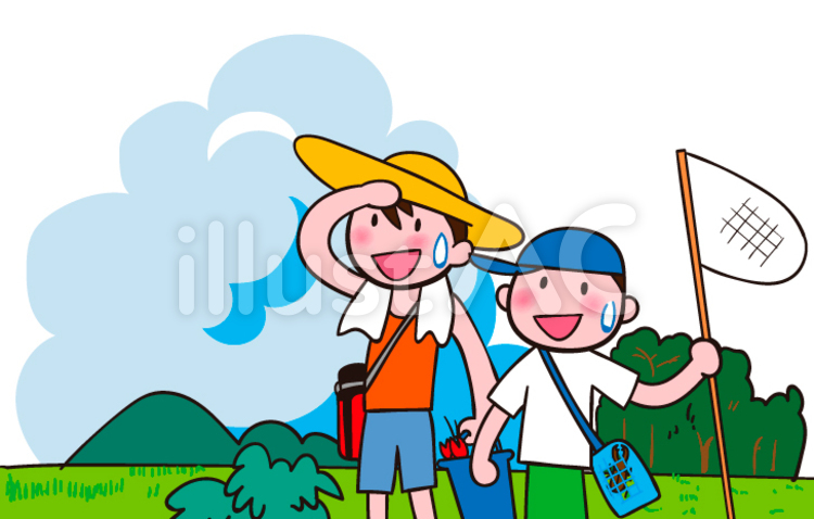 夏を満喫する男の子 こよみ,７月,８月のイラスト素材