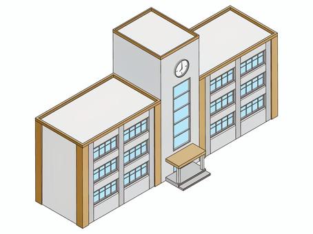 街並みシリーズ 学校 学校,校舎,かわいい,デフォルメ,建物,時計,窓,アイソメトリック,アイソメ,アイコンのイラスト素材