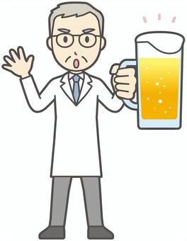 高齢男性医師-291-全身 ビール,注意,お爺さん,医師,男性,高齢,老人,白衣,先生,病院のイラスト素材
