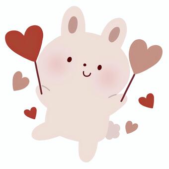 ハートステッキを持つうさぎ バレンタイン,うさぎ,ハート,ステッキ,持つ,動物,可愛い,ゆるい,手描き,絵本のイラスト素材
