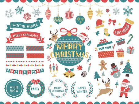 クリスマスのフレームとポップなイラスト
