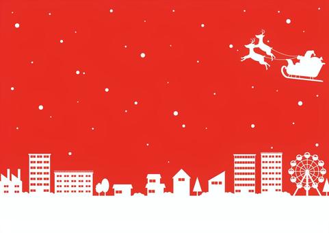 サンタクロースと可愛い街並み クリスマス,冬,雪,サンタクロース,トナカイ,そり,街,家,ビル,オフィスのイラスト素材