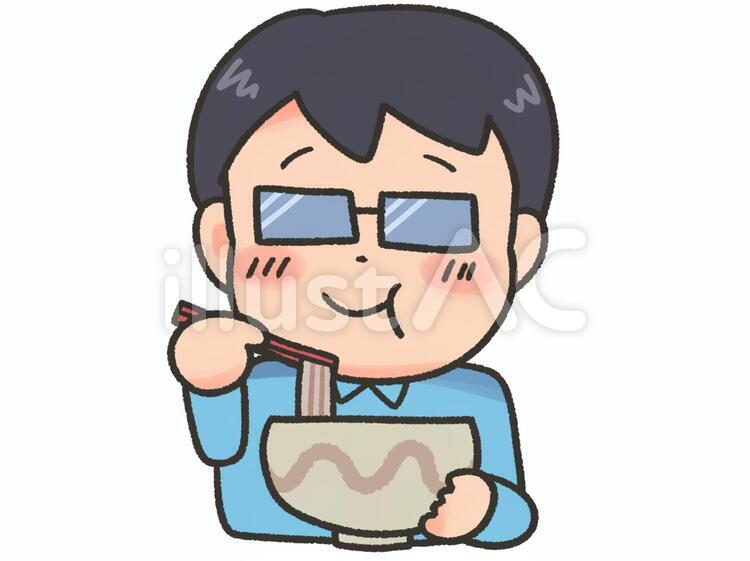 手描き風そばを食べる男性 そば,男性,お父さんのイラスト素材