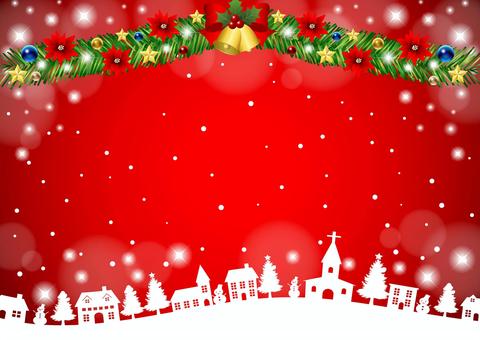 Christmas25103 Christmas25103 町並み,雪だるま,家,ベル,リボン,ポインセチア,モール,クリスマス,飾り,あしらいのイラスト素材