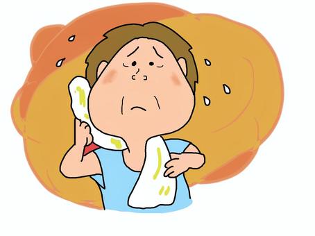 삽화, 여성, 무더위, 수건, 
