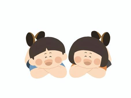 寝転ぶ子供たち 子供,男の子,女の子,男子,女子,男児,女児,笑顔,寝転ぶ,可愛いのイラスト素材