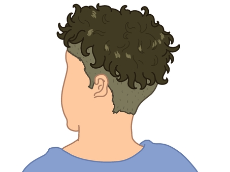 ツーブロックの男性（ショート） 男性,メンズ,髪型,ヘアスタイル,後ろ,ツーブロック,ショート,刈り上げ,カール,パーマのイラスト素材