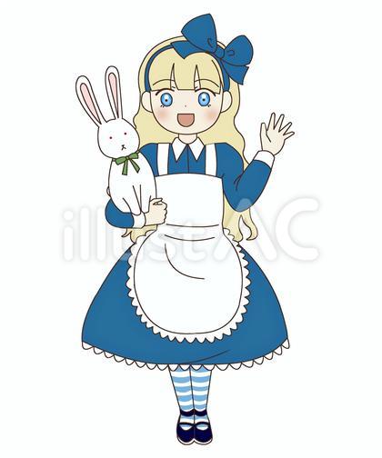 アリス風ファッションの女の子とウサギ