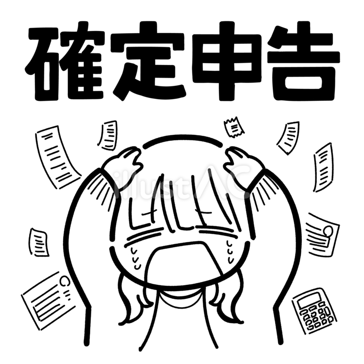 確定申告　女性　終わらない　線画 女性,人物,仕事のイラスト素材