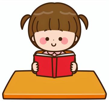 机で本を読む女の子 机で本を読む女の子 子ども,女の子,女児のイラスト素材