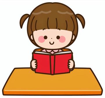 girl reading a book at desk, child, girl, girl, JPG, PNG and AI