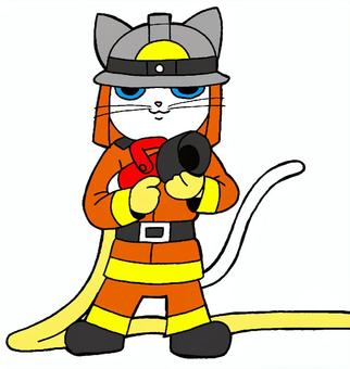 ネコ　消防士　イラスト 動物,猫,消防士,背景,色なしのイラスト素材