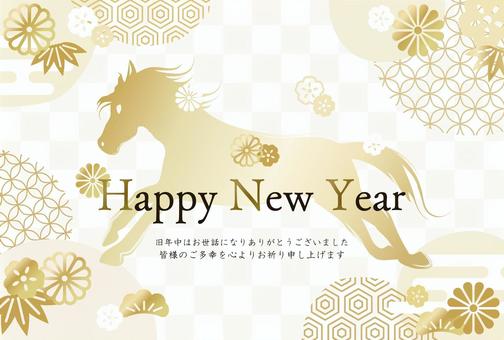 午年の金色の馬　おしゃれなゴールドの和柄 午年,年賀状,おしゃれ,馬,金,かっこいい,2026年,ウマ,和柄,和風のイラスト素材