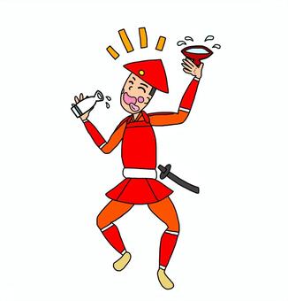 酒に酔う戦国時代の足軽 足軽,侍,武士,鎧武者,戦士,兵士,日本,和風,歴史,日本史のイラスト素材