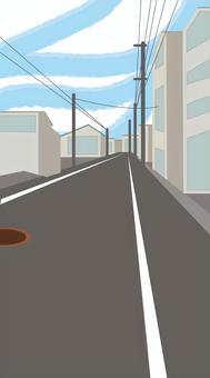 住宅地　 住宅地,町中,風景,アスファルト,遠近,建物,民家,マンションのイラスト素材