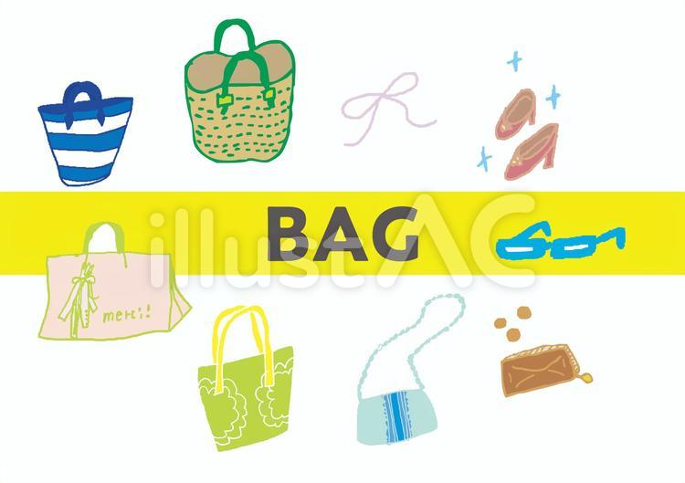 BAG ショップバッグ,かごバッグ,かいもののイラスト素材