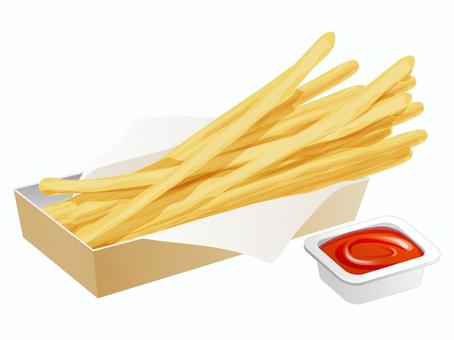 ロングフライドポテト ロングフライドポテト,フライドポテト,ファストフード,料理,食べ物,ケチャップ,箱のイラスト素材
