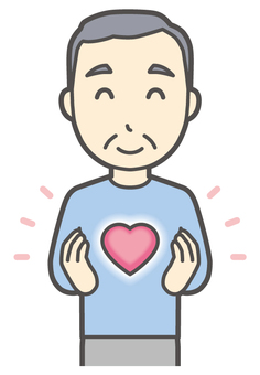  ロンTお爺さん-327-バスト ハート,お爺さん,高齢者,老人,男性,祖父,人物,かわいい,感謝,安心のイラスト素材