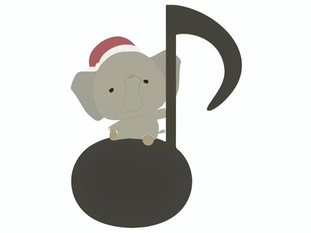 音符とサンタ帽をかぶった象 音符,サンタクロース,帽子,象,動物,かわいい,クリスマス,音楽のイラスト素材