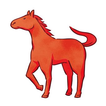赤茶色の馬 午,馬,赤毛,年賀状,2026年,午年,干支,全身,動物,シンプルのイラスト素材