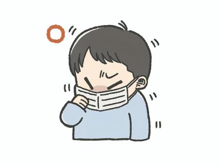 咳エチケットを守る男の子(丸)_3 咳エチケット,子ども,マスク,男の子,少年,上半身,長袖,丸,○,okのイラスト素材
