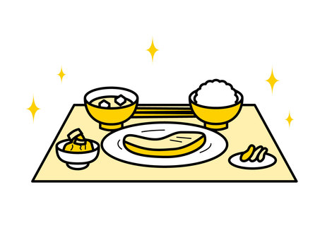 バランスの良い食事・献立イメージ02 料理,食事,食育,献立,メニュー,ランチ,ご飯,味噌汁,魚,主食のイラスト素材