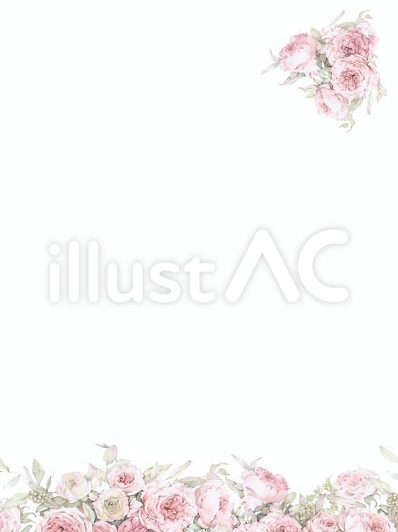 花枠５６１薄ピンクのバラの便せん 水彩画,手描き水彩,便せんのイラスト素材