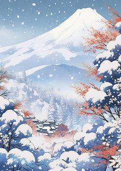 Illustration, japanese style, snow, silver world, 