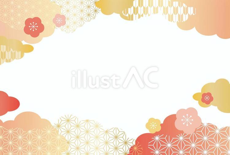 お正月・年賀状　梅と和柄背景 年賀状,お正月,梅のイラスト素材