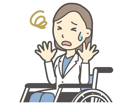  女性医師白衣-267-バスト 車いす,困る,女医,医師,女性,白衣,スクラブ,医者,病院,医療のイラスト素材