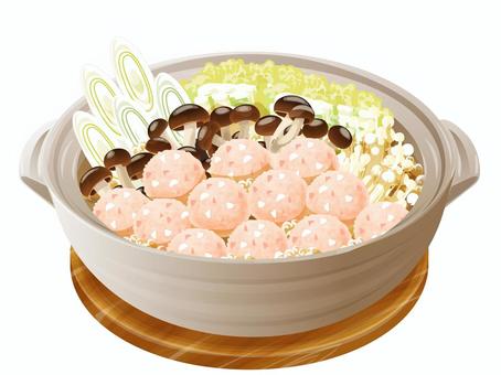 エビのつみれ鍋 つみれ鍋,鍋物,冬,料理,食べ物,つみれ,ネギ,春菊,しめじ,土鍋のイラスト素材