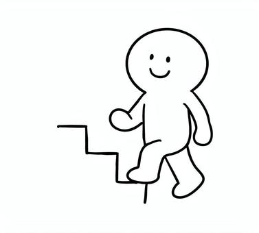 階段を上る棒人間 のぼる,上る,階段,笑顔,挿絵,線画,キャラクター,手描き,手書き,イラストのイラスト素材