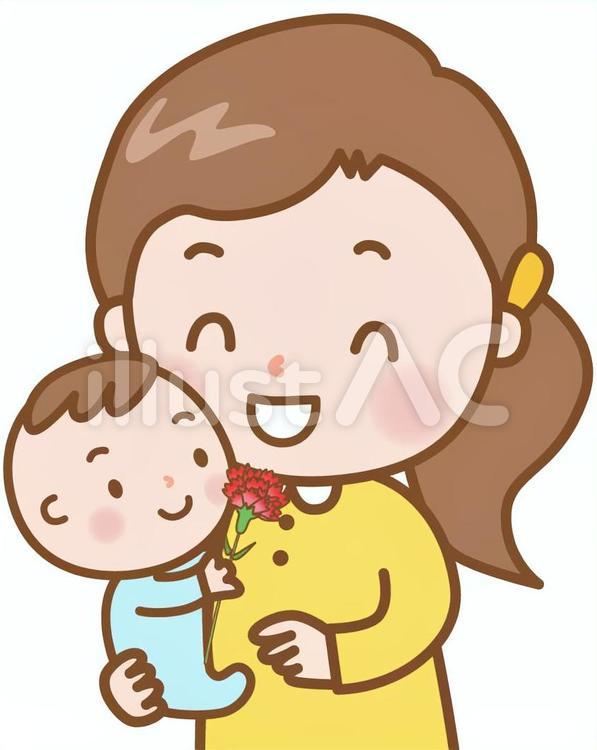母の日：ママと赤ちゃん 母の日,5月,カーネーションのイラスト素材
