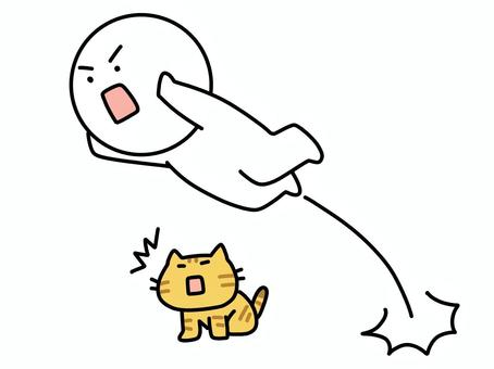 高くジャンプする棒人間を見る猫 ジャンプ,棒人間,ねこ,跳ぶ,ペット,動物,驚く,ビックリ,まさか,かわいいのイラスト素材