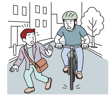 自転車と歩行者が接触しそうなシーン 自転車,歩行者,危険,通行,接触のイラスト素材