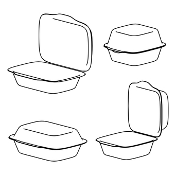 バーガーボックスの線画 容器,使い捨て,テイクアウト,ランチボックス,線画,モノクロ,立体,シンプル,弁当箱のイラスト素材