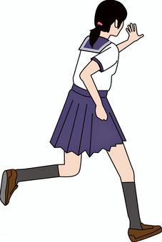 追う 追う,呼ぶ,走る,学生,女子,制服,セーラー服,スカート,後ろ姿,線画のイラスト素材