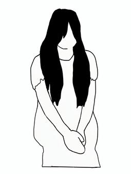 座っている女性6 人物,女性,黒髪,ロングヘア,ワンピース,色白,ホラー,幽霊のイラスト素材
