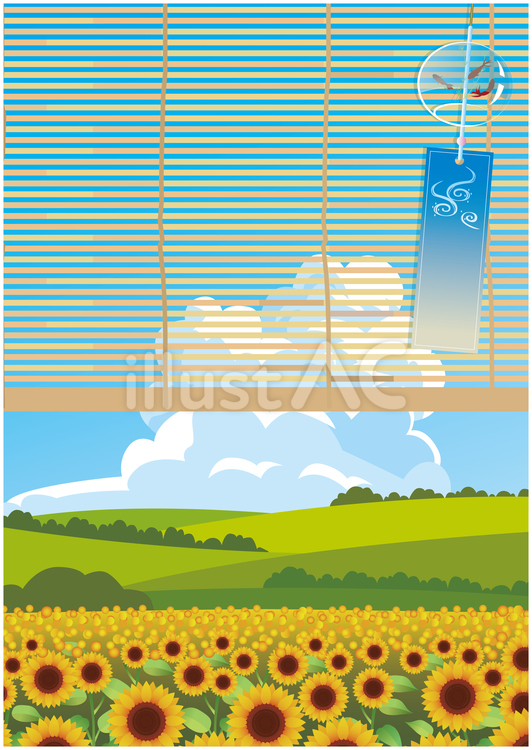 夏のひまわり畑 夏,夏季,ひまわりのイラスト素材