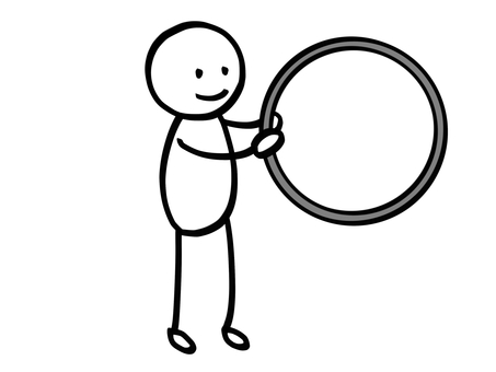 モノクロ棒人間　輪くぐり 棒人間,人,白黒,モノクロ,モノトーン,輪,リング,フラフープ,潜る,構えるのイラスト素材