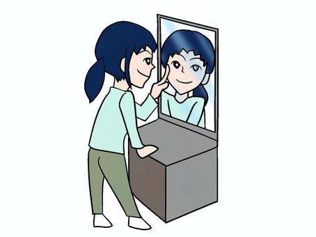 自分と向き合う女性 向き合う,自分,女性,スマイル,鏡,直面,向かい合う,自分自身,正面,全身のイラスト素材