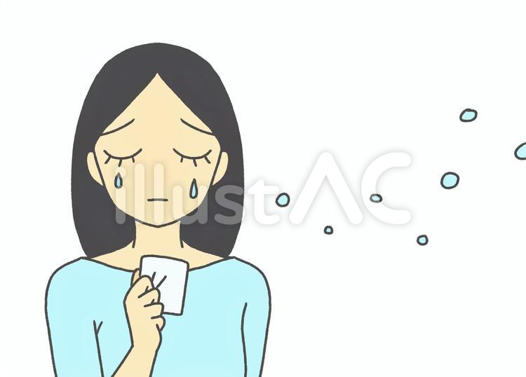ハンカチを握って泣いている女性と涙 人物,女性,正面のイラスト素材