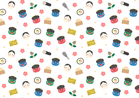 節分のかわいいパターン背景 節分のかわいいパターン背景 節分,鬼,豆,恵方巻,背景,パターン,シームレス,スウォッチ,節分の日,お多福のイラスト素材