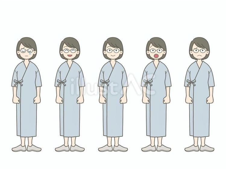 患者　女性　検査着　立ち絵 患者,メガネ,眼鏡のイラスト素材